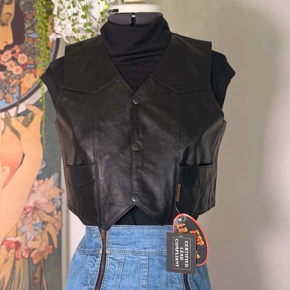 NWT Children’s Black Hot Leathers Biker Western Front Snap Vest XL - Picture 3 of 11